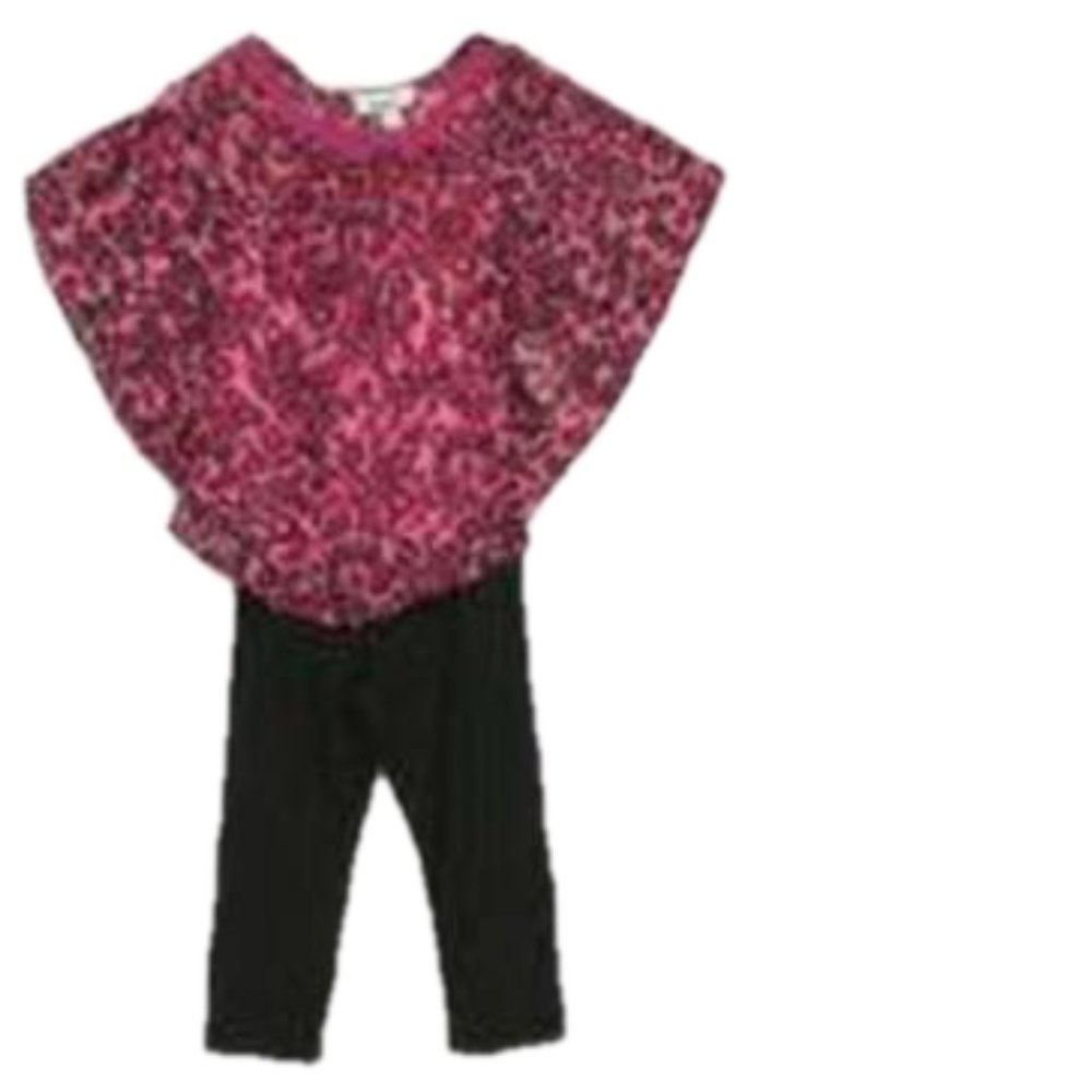 Girls Poncho & Leggings 6 IZ Byer Pink Cheetah Black Stretch Cami 2 Pc Set